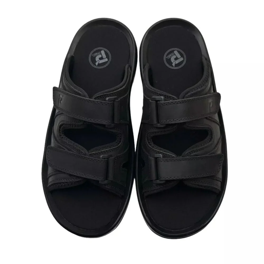 Propet Men's Slip-on Leather Sandals Size 10 Black Adjustable Straps Lightweight